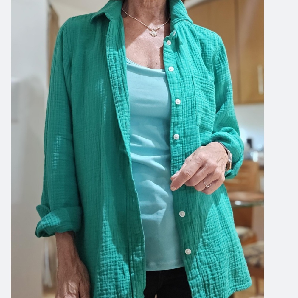 J. Crew Factory Women’s Small Blue Green Gauze Relaxed Button Down Shirt